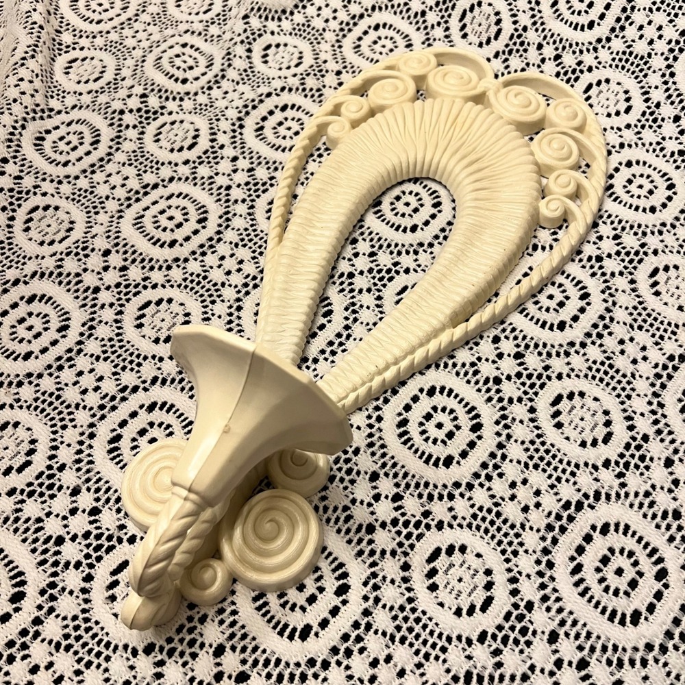 Vintage 1970s Burwood White Plastic Faux Wicker Wall Sconce | Cottage